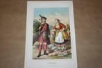 Antieke kleurenlitho - Man en vrouw uit Schotland - 1874 !!, Ophalen of Verzenden