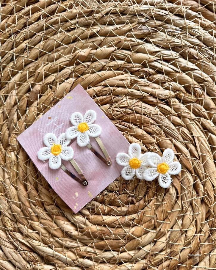 Haarknipjes & haarclipjes set madelief open geborduurd, Kinderen en Baby's, Kindermode-accessoires, Nieuw, Ophalen of Verzenden