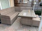Beige bruine tuinset en loungeset zgan tuintafel hoekbank, Ophalen, Kunststof, Bank, 6 zitplaatsen