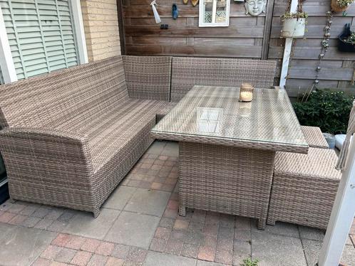 Beige bruine tuinset en loungeset zgan tuintafel hoekbank, Tuin en Terras, Tuinsets en Loungesets, Zo goed als nieuw, Loungeset
