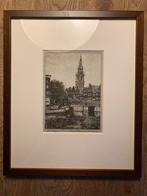 Jan Zwerver ets gesigneerd, Zuiderkerktoren Amsterdam, Antiek en Kunst, Kunst | Etsen en Gravures, Ophalen of Verzenden