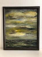 Olieverfschilderij zee met zon en meeuw., Ophalen of Verzenden