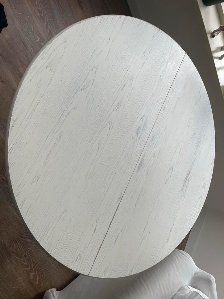 Witte ronde tafel, Huis en Inrichting, Tafels | Eettafels, Gebruikt, 100 tot 150 cm, tot twee personen, Rond, Overige houtsoorten