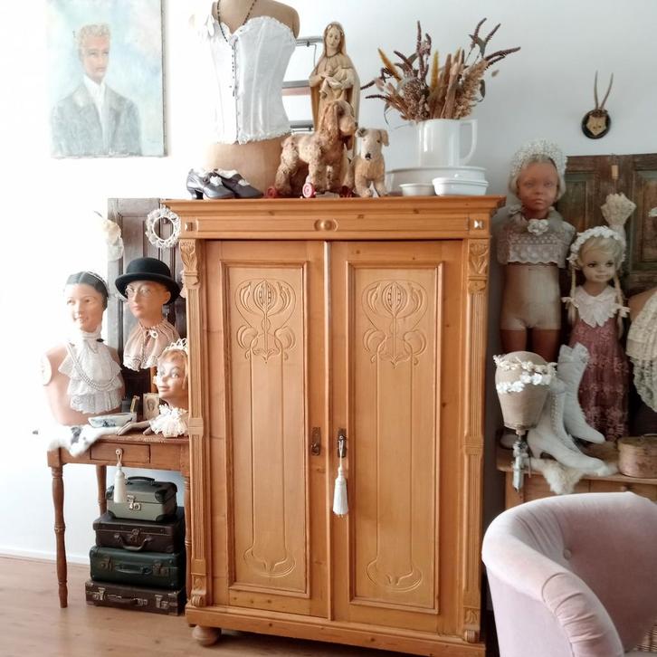 Antieke Grenen Kast met Deuren en Planken, Huis en Inrichting, Kasten | Kledingkasten, Gebruikt, 150 tot 200 cm, 100 tot 150 cm