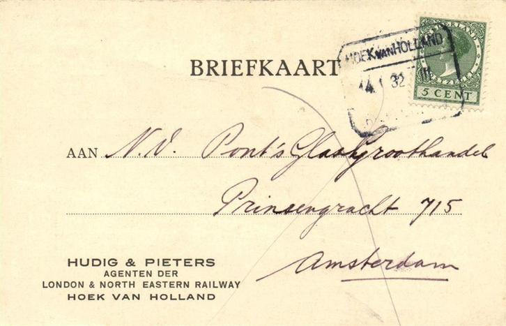 Hudig + Pieters, Hoek van Holland - 01.1933 - briefkaart, Postzegels en Munten, Brieven en Enveloppen | Nederland, Briefkaart