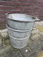Oude zinken emmer, Ophalen, Gebruikt, Zink, Met handgreep