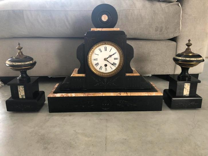 Antiek marmeren schouwklok penduleklok zijbokalen BODEMPRIJS, Antiek en Kunst, Antiek | Klokken, Ophalen