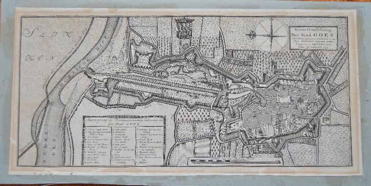 Goes antieke plattegrond Tirion 1753, Antiek en Kunst, Kunst | Etsen en Gravures, Ophalen of Verzenden