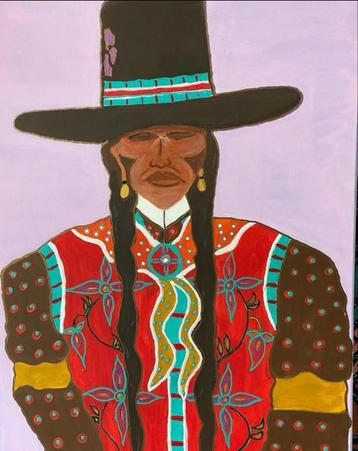 Native American Man Schilderij beschikbaar voor biedingen