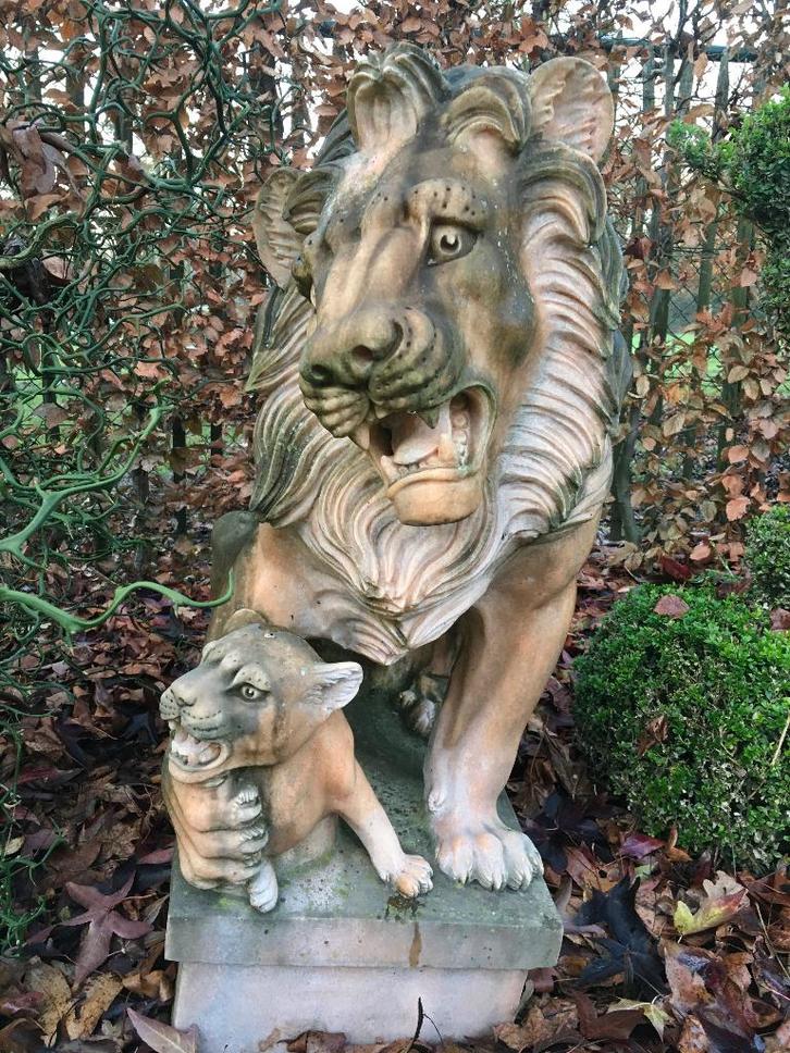 Marmeren leeuwen, Tuin en Terras, Tuinbeelden, Overige typen, Overige materialen, Ophalen