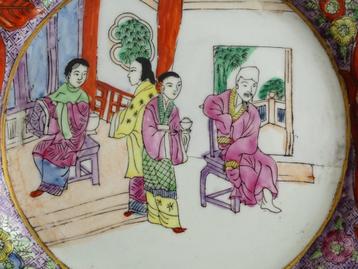 Bord Canton China Chinese porselein scene met 4 figuren beschikbaar voor biedingen