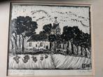 Hogebeintum Friesland linoleum snede A.de jong Blom, Antiek en Kunst, Ophalen of Verzenden