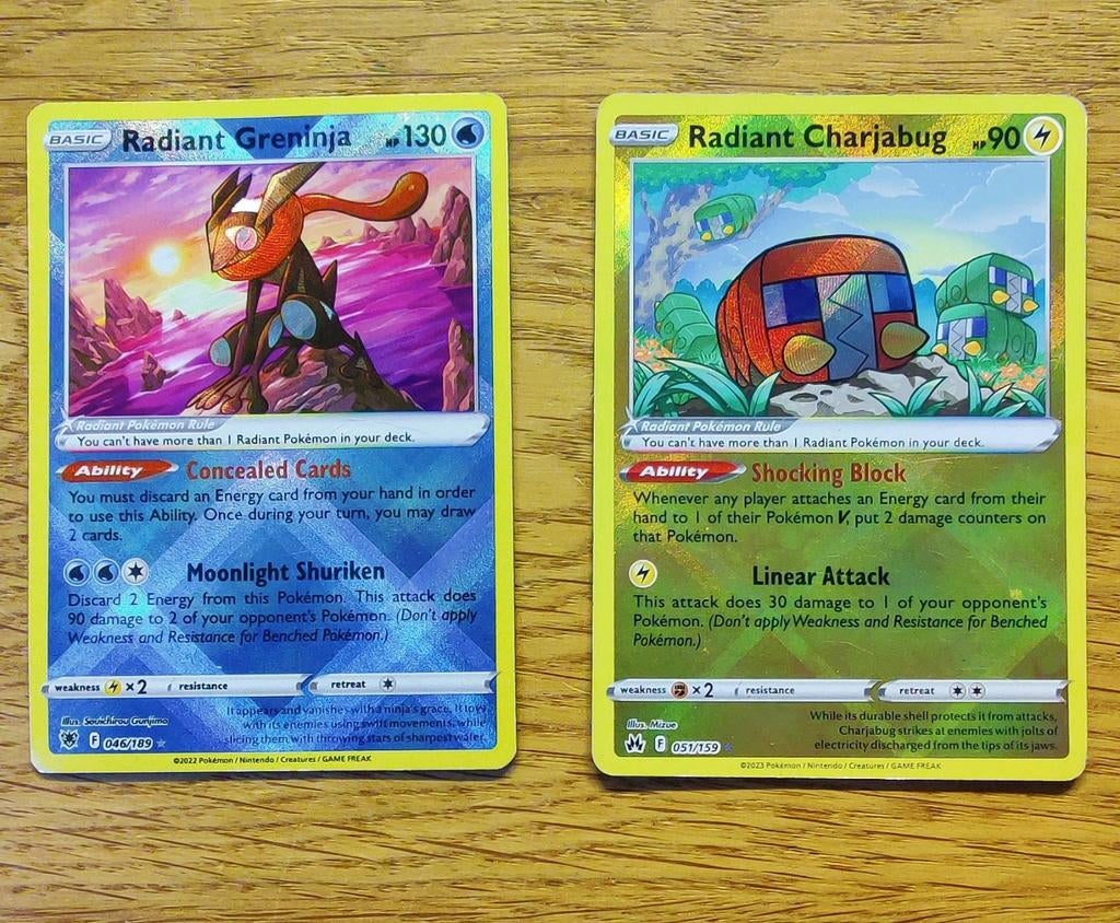 Pokemon kaarten: Radiants Greninja & Charjabug, Ophalen of Verzenden, Zo goed als nieuw, Meerdere kaarten
