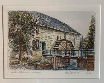 Schilderij / ets van Ophovenermolen Sittard  beschikbaar voor biedingen