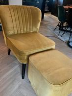 Oker gele fauteuil incl poef, Huis en Inrichting, Fauteuils, Ophalen, Gebruikt, 75 tot 100 cm, Stof
