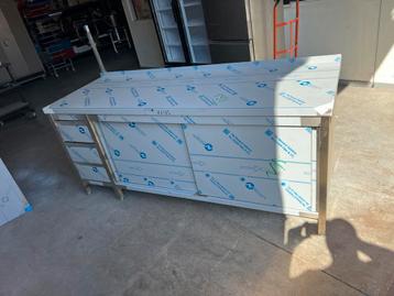 Rvs horeca werkbank werktafel met schuifdeuren en laden Euro beschikbaar voor biedingen