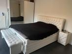 Compleet Bed met Nachtkastje & Voetenbank, Ophalen, Verstelbaar, Wit, Tweepersoons