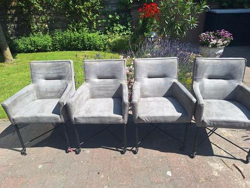 luxe eetkamerstoelen, Huis en Inrichting, Stoelen, Gebruikt, Vier, Stof, Grijs, Ophalen