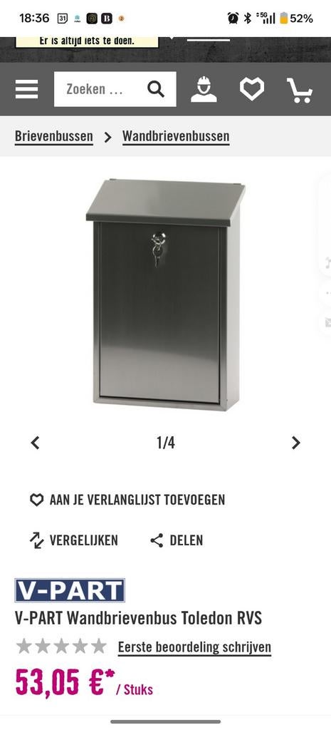 Moderne RVS Wandbrievenbus Toledo, Tuin en Terras, Ophalen, Nieuw, Rvs, Wandbrievenbus