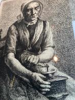 Jan Bander Edam Antieke Ets 1913 Koffiemalen, Antiek en Kunst, Kunst | Etsen en Gravures, Ophalen of Verzenden