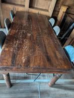 Robuuste Houten Eettafel - 210x100cm, Ophalen, Gebruikt, Eikenhout, 200 cm of meer