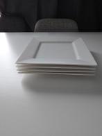 4 witte vierkante ontbijt borden, Huis en Inrichting, Keuken | Servies, Ophalen, Gebruikt, Effen, Bord(en)