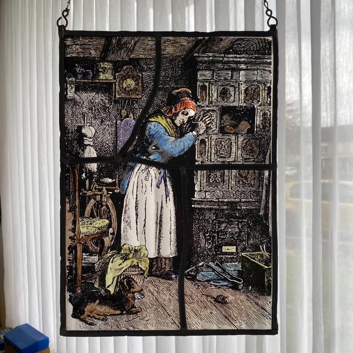 Beschilderde vintage glas-in-lood raamhanger glashanger, Huis en Inrichting, Woonaccessoires | Wanddecoraties, Zo goed als nieuw