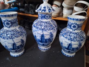 Delfts Blauw Vazen Set - Molen Voorstelling beschikbaar voor biedingen