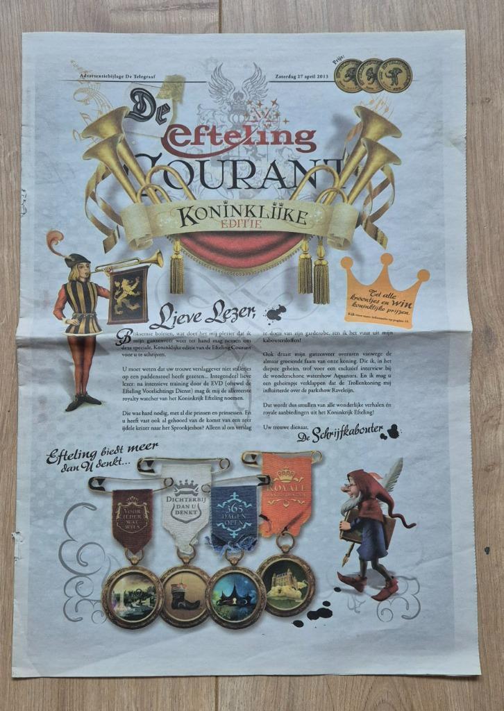 Efteling. Krantenbericht. Krantenartikel. 27-04-2013., Verzamelen, Efteling, Zo goed als nieuw, Overige typen, Ophalen of Verzenden