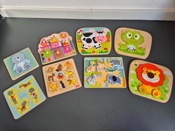 Set van 8 kleine houten kinderpuzzels beschikbaar voor biedingen