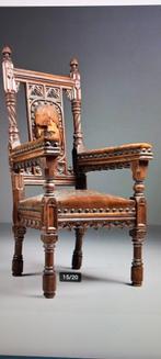 Prachtige Antieke Eikenhouten Armstoel Gotische UNIEKE., Ophalen of Verzenden