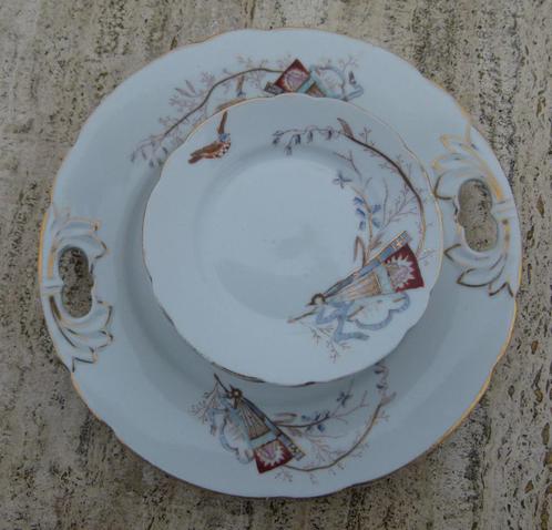 Super Mooi Mosa Gebakstel Decor 110 met Vogels en Vliegers, Antiek en Kunst, Antiek | Servies compleet, Ophalen of Verzenden