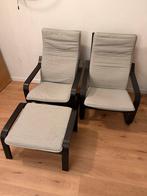 2x Ikea Poäng fauteuil + voetenbank - zgan, Huis en Inrichting, Fauteuils, Ophalen, 75 tot 100 cm, Zo goed als nieuw, 50 tot 75 cm