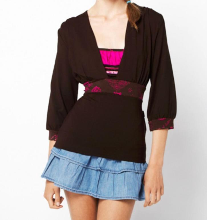 DEPT bruin fuchsia t-shirt v-hals top tuniek geprint maat L, Kleding | Dames, Tops, Nieuw, Maat 38/40 (M), Bruin, Lange mouw, Ophalen of Verzenden