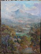 ~1920 groot Indonesische doek, Landschap met berg, Djoka?, Antiek en Kunst, Kunst | Schilderijen | Klassiek, Ophalen of Verzenden