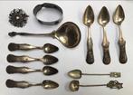 Antiek Zilver Lot: Speld, Lepels, Servetring, Antiek en Kunst, Ophalen of Verzenden