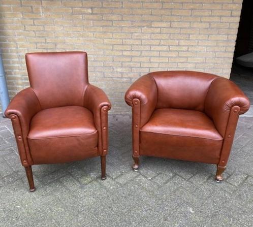 Chique leren fauteuils!, Huis en Inrichting, Stoelen, Zo goed als nieuw, Twee, Leer, Bruin, Ophalen