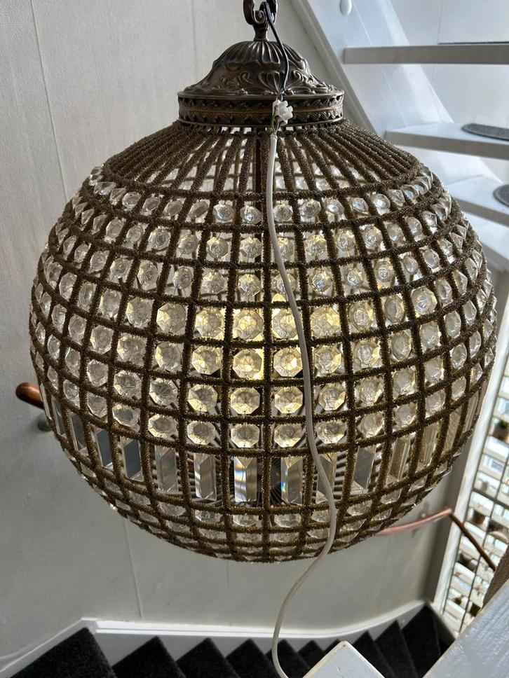 Zeer grote hanglamp kristal met metaal met 4 lichtpunten, Huis en Inrichting, Lampen | Hanglampen, Zo goed als nieuw, Metaal, Ophalen