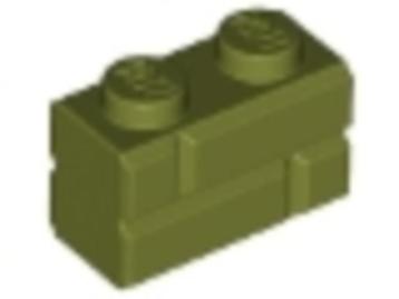 Lego Castle Stenen 5x 1x2 Met Steen Patroon Olive Green beschikbaar voor biedingen