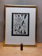 Abstract schilderij in Pollock-stijl – zwart-wit – ingelijst, Antiek en Kunst, Ophalen of Verzenden