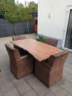 boomstamtafel met stoelen, Tuin en Terras, Tuinsets en Loungesets, Ophalen, 4 zitplaatsen, Gebruikt, Eettafel