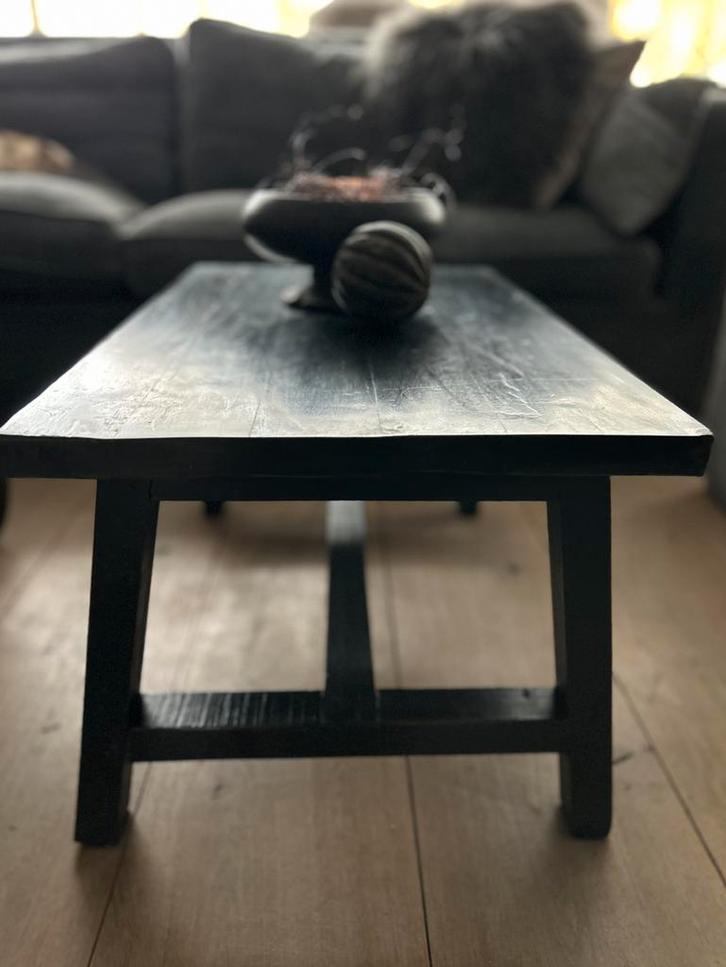 Zwart teakhouten salon tafeltje bijzettafel bankje oosters, Antiek en Kunst, Curiosa en Brocante, Ophalen