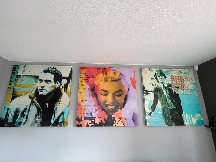 Pop art canvas 120x120 cm Newman Monroe Jagger, Antiek en Kunst, Kunst | Schilderijen | Modern, Ophalen of Verzenden