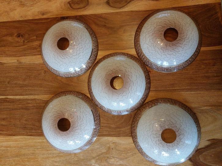 5 Vintage lampenschalen, Huis en Inrichting, Lampen | Lampenkappen, Gebruikt, Minder dan 25 cm, Rond, Wit, Bruin, Overige kleuren
