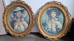 Brocante schilderij in lijst 2 stuks, Antiek en Kunst, Ophalen of Verzenden