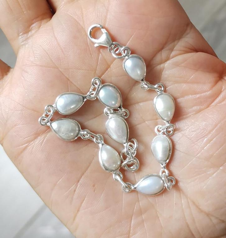 zilveren armband met natuurlijke Parels zilver 925, Sieraden, Tassen en Uiterlijk, Armbanden, Nieuw, Zilver, Wit, Met edelsteen