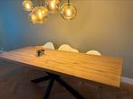 Bijna nieuwe Masief eiken tafel gelakt met spinpoot, Huis en Inrichting, Tafels | Eettafels, 200 cm of meer, Zo goed als nieuw