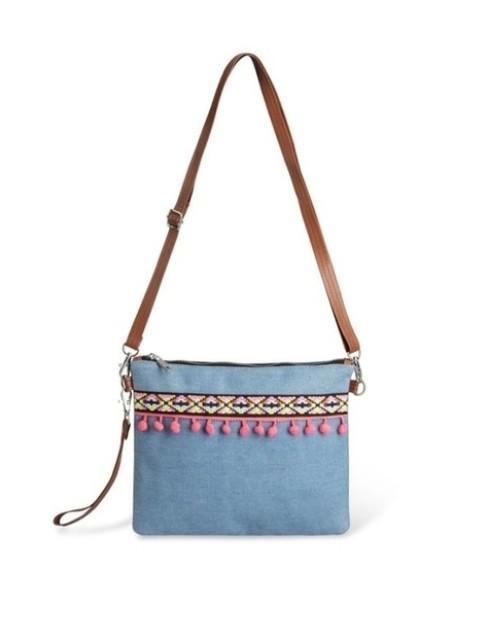 Boho ibiza Tas met Ponpons, Sieraden, Tassen en Uiterlijk, Tassen | Damestassen, Gebruikt, Schoudertasje, Blauw, Ophalen of Verzenden