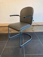 8 Gispen 413 stoelen , chroom, grijs leder, Huis en Inrichting, Stoelen, Design, Zo goed als nieuw, Metaal, Grijs