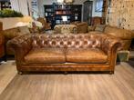 Stoere Chesterfield 3 Zits bank Vintage Cognac leer, Ophalen of Verzenden, 75 tot 100 cm